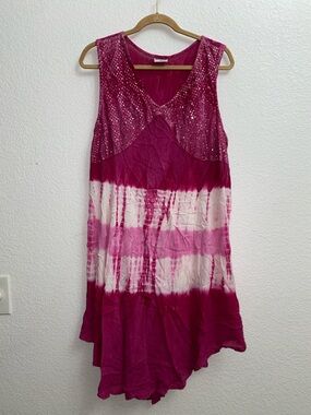 Shoreline 3X Pink Tie-Dye Sequin Sleeveless Tunic Dress Boho Beach Cover Up